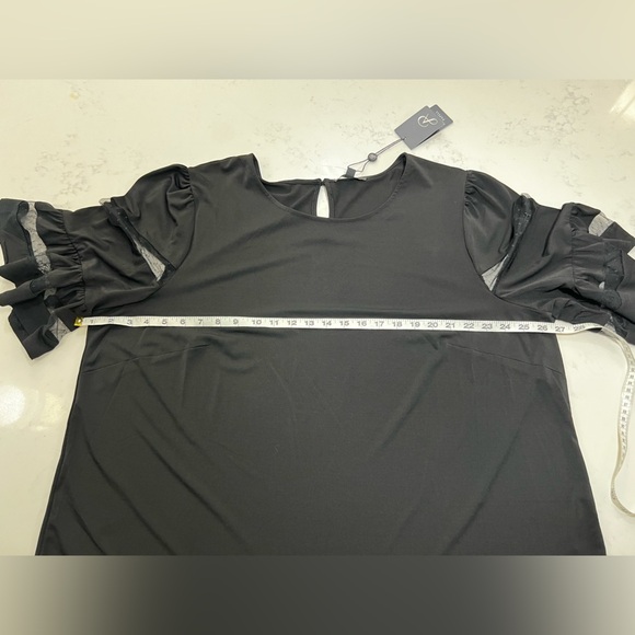 Adrianna Papell Black Blouse with Mesh Sleeve Details - Picture 7 of 11